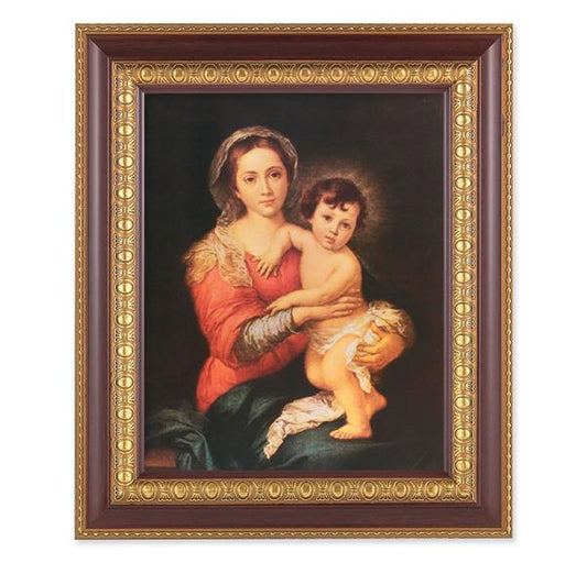 Murillo Madonna and Child, 11-1/2"x13-1/2, Cherry Finish with Gold Egg & Dart Frame, Italian Print Under Glass # 26038