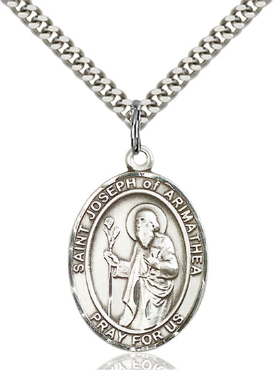 1"x3/4" Sterling Silver St. Joseph of Arimathea Medal, Your Choice of Chain, # 26041