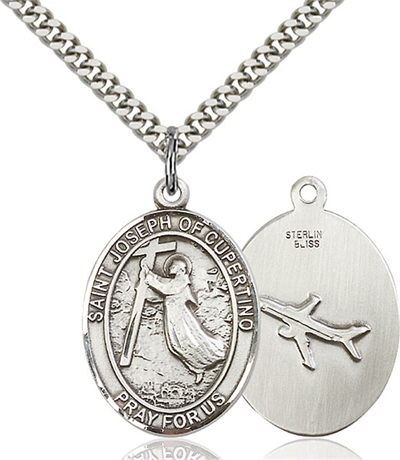 1"x3/4" Sterling Silver St. Joseph of Cupertino Medal, Your Choice of Chain, # 26042