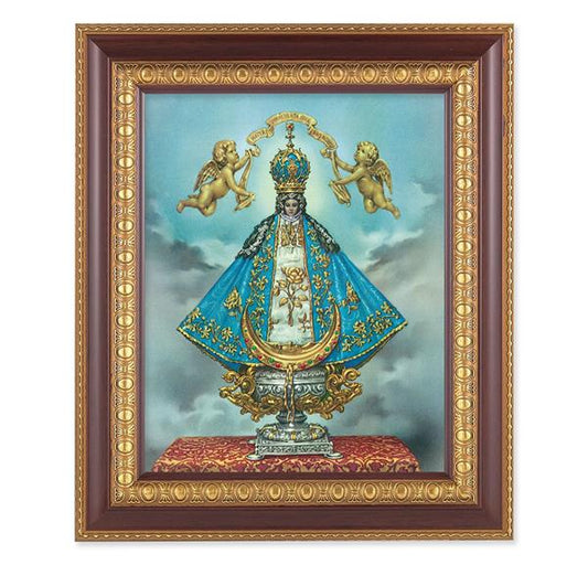 Virgen de San Juan, 11-1/2"x13-1/2, Cherry Finish with Gold Egg & Dart Frame, Italian Print Under Glass # 26045