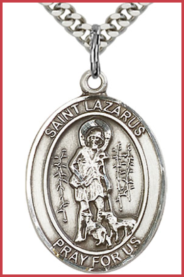 1"x3/4" Sterling Silver St. Lazarus Medal, Your Choice of Chain, # 26051