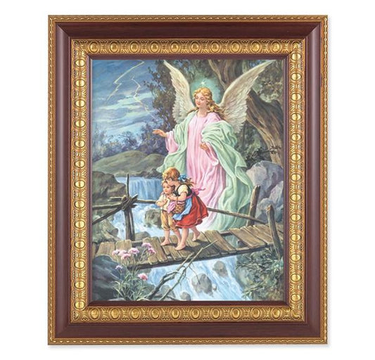 Guardian Angel, 11-1/2"x13-1/2, Cherry Finish with Gold Egg & Dart Frame, Italian Print Under Glass # 26064