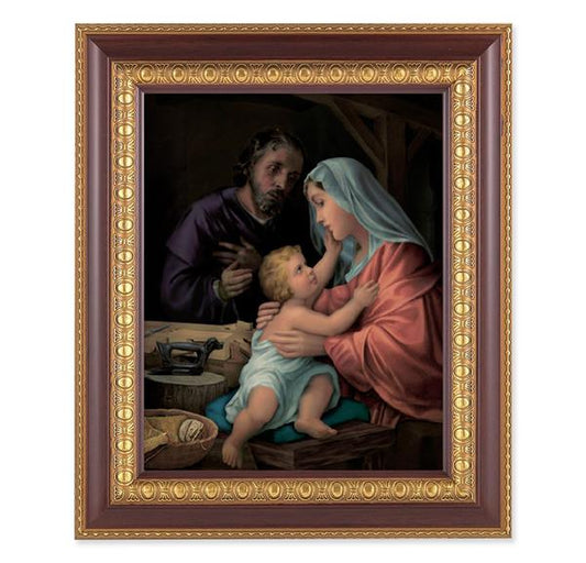 Holy Family, 11-1/2"x13-1/2, Cherry Finish with Gold Egg & Dart Frame, Italian Print Under Glass # 26070