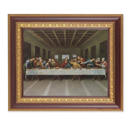 Last Supper, 11-1/2"x13-1/2, Cherry Finish with Gold Egg & Dart Frame, Italian Print Under Glass # 26071