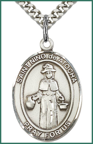 1"x3/4" Sterling Silver St. Nino de Atocha Medal, Your Choice of Chain, # 26074