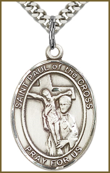 1"x3/4" Sterling Silver St. Paul of the Cross Medal, Your Choice of Chain, # 26076