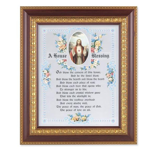 A House Blessing, 11-1/2"x13-1/2, Cherry Finish with Gold Egg & Dart Frame, Italian Print Under Glass # 26080