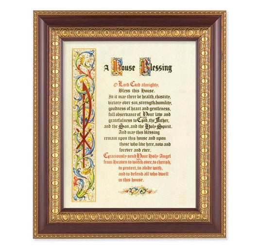 A House Blessing, 11-1/2"x13-1/2, Cherry Finish with Gold Egg & Dart Frame, Italian Print Under Glass # 26083