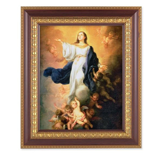 Murillo: The Immaculate Conception, 11-1/2"x13-1/2, Cherry Finish with Gold Egg & Dart Frame, Italian Print Under Glass # 26121