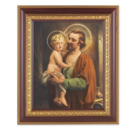 Chambers: St. Joseph & Child Jesus, 11-1/2"x13-1/2, Cherry Finish with Gold Egg & Dart Frame, Italian Print Under Glass # 26127