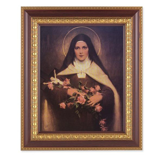 Chambers: St. Therese of Lisieux, 11-1/2"x13-1/2, Cherry Finish with Gold Egg & Dart Frame, Italian Print Under Glass # 26131