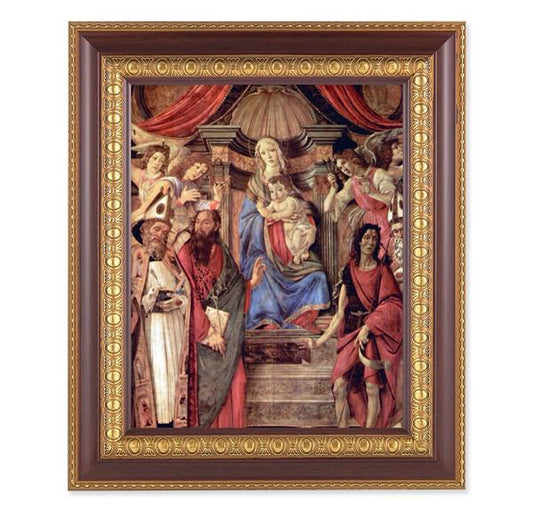 Madonna Enthroned with Angels & Saints, 11-1/2"x13-1/2, Cherry Finish with Gold Egg & Dart Frame, Italian Print Under Glass # 26132