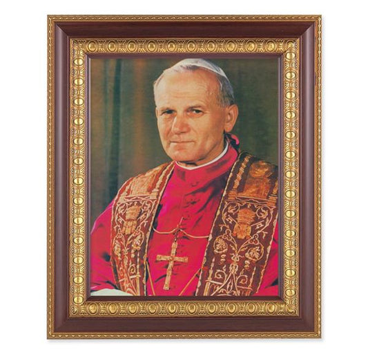 Pope John Paul II, 11-1/2"x13-1/2, Cherry Finish with Gold Egg & Dart Frame, Italian Print Under Glass # 26136