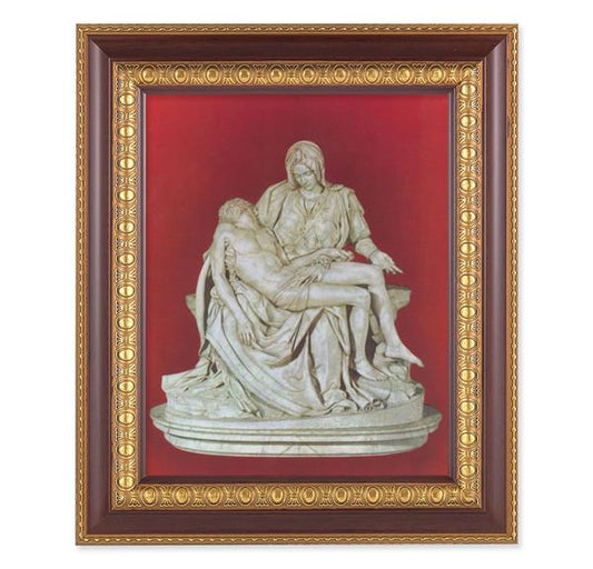 The Pieta Picture, 11-1/2"x13-1/2, Cherry Finish with Gold Egg & Dart Frame, Italian Print Under Glass # 26143