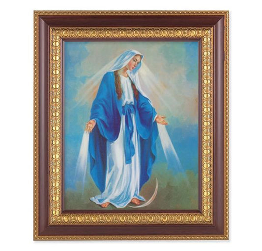 Our Lady of Grace Picture, 11-1/2"x13-1/2, Cherry Finish with Gold Egg & Dart Frame, Italian Print Under Glass # 26146