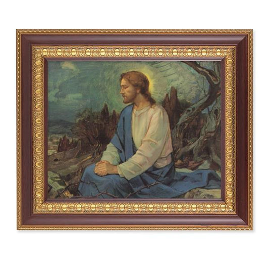 Meditation in The Garden Picture, 11-1/2"x13-1/2, Cherry Finish with Gold Egg & Dart Frame, Italian Print Under Glass # 26147