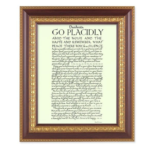 Go Placidly Desiderata, 11-1/2"x13-1/2, Cherry Finish with Gold Egg & Dart Frame, Italian Print Under Glass # 26151