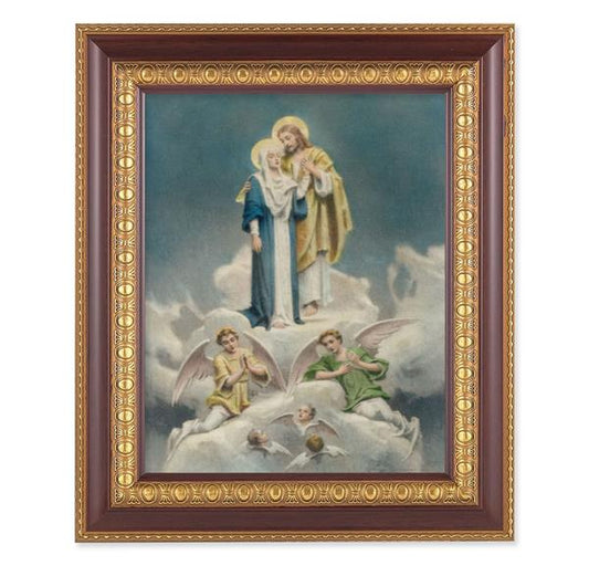 Chambers: Jesus & Mary in Heaven, 11-1/2"x13-1/2, Cherry Finish with Gold Egg & Dart Frame, Italian Print Under Glass # 26158