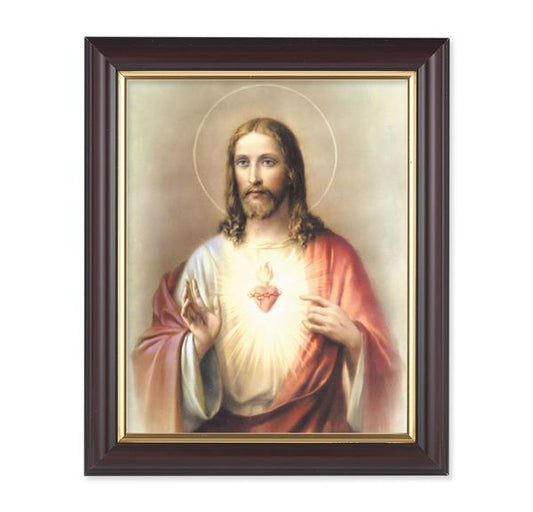 Sacred Heart of Jesus, 10"x12", Classic Fluted Walnut Finished Frame, Italian Print Under Glass # 26168