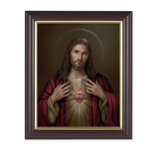 Sacred Heart of Jesus, 10"x12", Classic Fluted Walnut Finished Frame, Italian Print Under Glass # 26170