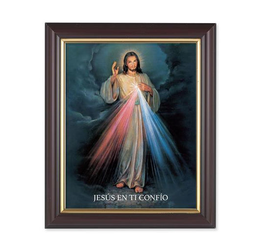 Spansh Divine Mercy, 10"x12", Classic Fluted Walnut Finished Frame, Italian Print Under Glass # 26175