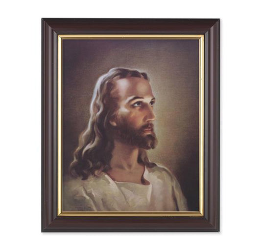 Sallman: Head of Christ, 10"x12", Classic Fluted Walnut Finished Frame, Italian Print Under Glass # 26183