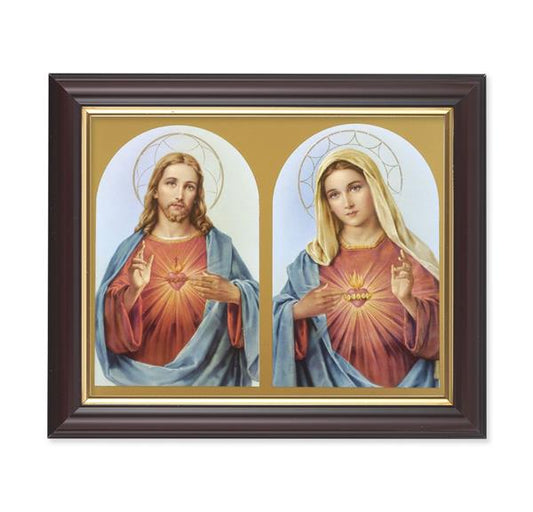 The Sacred Hearts, 10"x12", Classic Fluted Walnut Finished Frame, Italian Print Under Glass # 26194