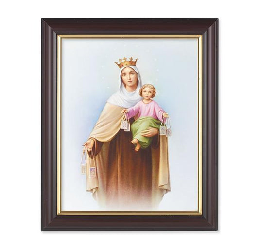 Our Lady of Mount Carmel, 10"x12", Classic Fluted Walnut Finished Frame, Italian Print Under Glass # 26204