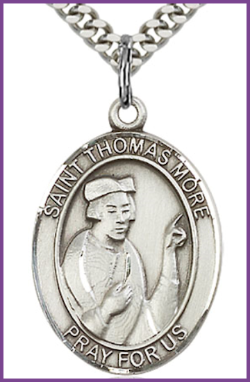 Sterling Silver Medal, 1"x3/4", St. Thomas More, Your Choice of Chain, # 26212
