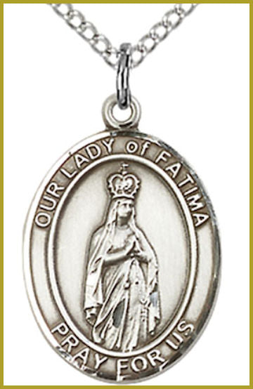 Sterling Silver Medal, 3/4"x9/16", Our Lady of Fatima, Your Choice of Chain, # 26213