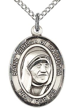 Saint Teresa of Calcutta Medal, Sterling Silver, 3/4"x9/16", Your choice of chain, # 26227