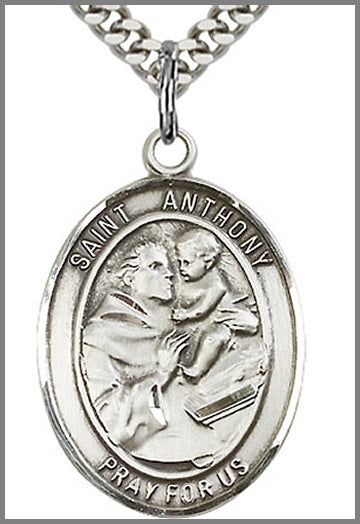 St. Anthony of Padua Medal, Sterling Silver, 1"x3/4", Your Choice of Chain, # 26239
