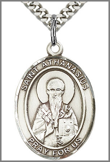 St. Athanasius Medal, Sterling Silver, 1"x3/4", Your Choice of Chain, # 26248