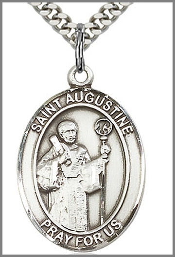 St. Augustine Medal, Sterling Silver, 1"x3/4", 24" Chain, # 26249-sale