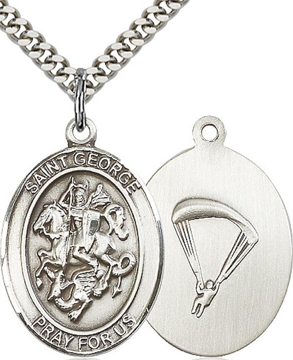 St. George Paratrooper Skydiving Medal, 1" tall, Fine Pewter, Your Choice of Chain, # 2625