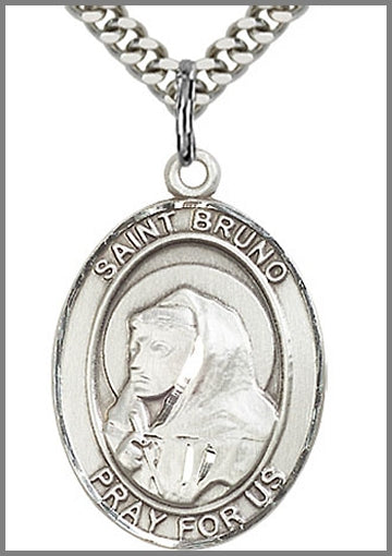 St. Bruno Medal, Sterling Silver, 1"x3/4", Your choice of chain, # 26263