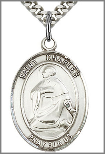 St. Charles Borromeo Medal, Sterling Silver, 1"x3/4", Your choice of chain, # 26269