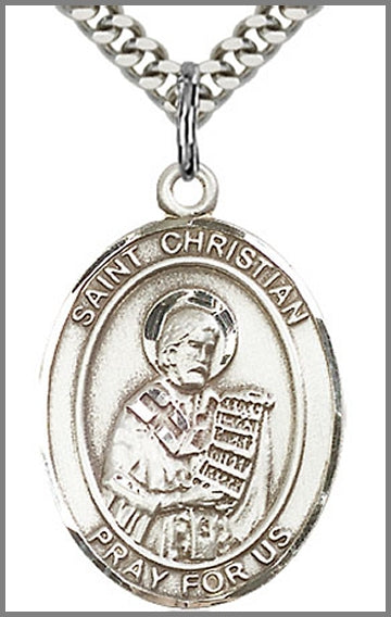 St. Christian Demosthenes Medal, Sterling Silver, 1"x3/4", 24" chain, # 26270-sale