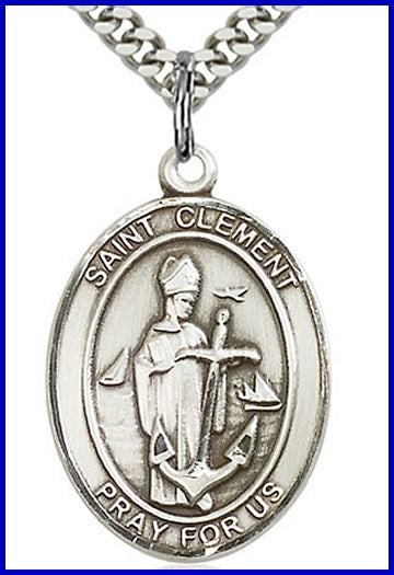 St. Clement Medal, Sterling Silver, 1"x3/4", Your choice of chain, # 26274