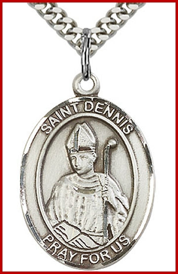 St. Dennis Medal, Sterling Silver, 1"x3/4", Your choice of chain, # 26278