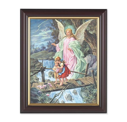 Guardian Angel with Children, 10"x12", Classic Fluted Walnut Finished Frame, Italian Print Under Glass # 26290