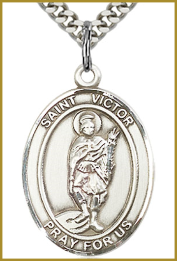 Sterling Silver Medal, 1"x3/4", St. Victor of Marseilles, Your Choice of Chain, # 26293