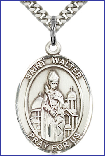 Sterling Silver Medal, 1"x3/4", St. Walter of Pontnoise, Your Choice of Chain, # 26298