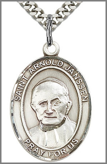 St. Arnold Janssen Medal, Sterling Silver, 1"x3/4", 24" Chain, # 26306-sale