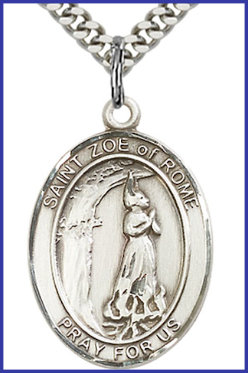 Sterling Silver Medal, 1"x3/4", St. Zoe of Rome, Your Choice of Chain, # 26309
