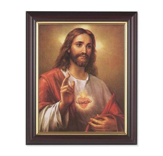 La Fuente: Sacred Heart of Jesus, 10"x12", Classic Fluted Walnut Finished Frame, Italian Print Under Glass # 26315