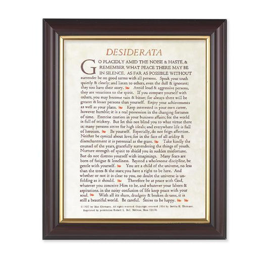 Desiderata Go Placidly Prayer, 10"x12", Classic Fluted Walnut Finished Frame, Italian Print Under Glass # 26328