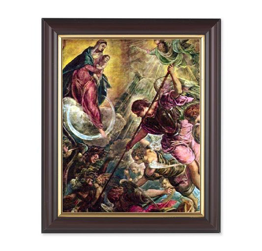 The Battle of Archangel Michael, 10"x12", Classic Fluted Walnut Finished Frame, Italian Print Under Glass # 26349
