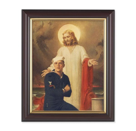 Chambers: Jesus Christ with Sailor, 10"x12", Classic Fluted Walnut Finished Frame, Italian Print Under Glass # 26353