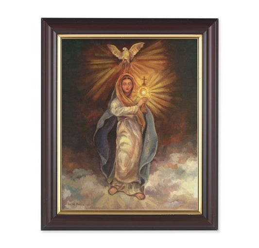 Mary with Monstrance, 10"x12", Classic Fluted Walnut Finished Frame, Italian Print Under Glass # 26355